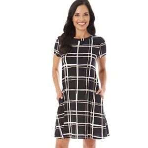 Apt 9 black mocha and ivory abstract checkered dress with pockets size medium